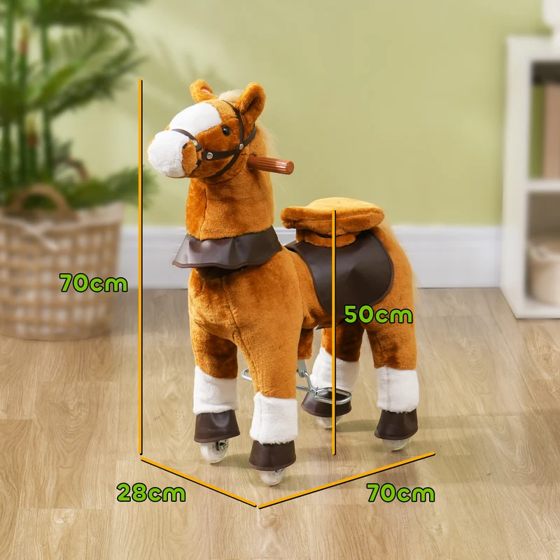 Cheval à monter pour enfant 70 x 28 x 70 cm assise 50 cm siège rembourré sons réalistes tendance en polyester marron 21_0000285