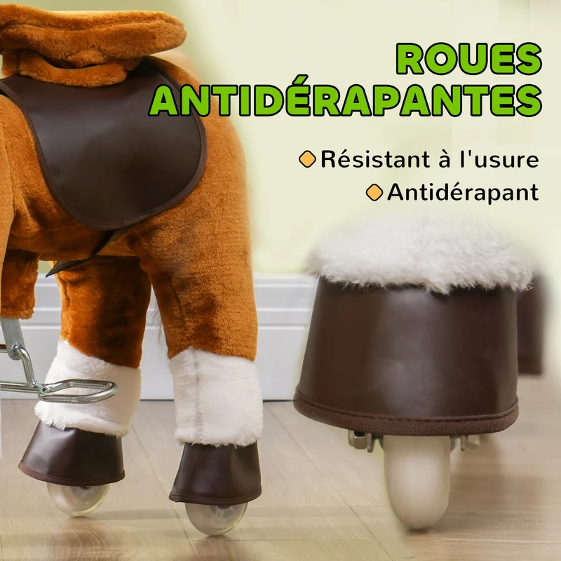 Cheval à monter pour enfant 70 x 28 x 70 cm assise 50 cm siège rembourré sons réalistes tendance en polyester marron 21_0000285