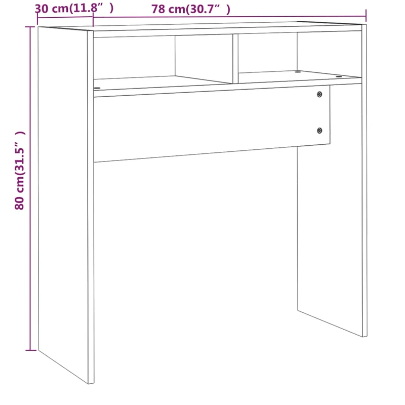 Table d'appoint console pratique avec compartiments de rangement 78 x 30 x 80 cm bois d'ingénierie gris DEC032249