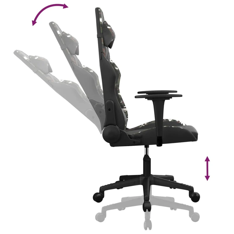 Fauteuil de bureau chaise gaming sur roulettes accoudoirs design camouflage en PVC vert DEC025966