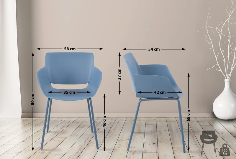 Lot de 2 chaises pour intérieur ou extérieur en plastique couleur bleu en acier thermolaqué 10_0007309