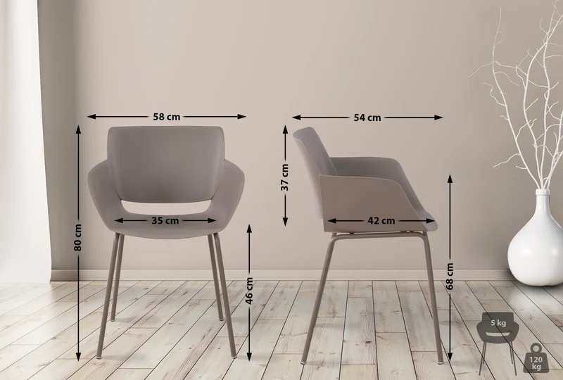 Lot de 2 chaises pour intérieur ou extérieur en plastique couleur taupe en acier thermolaqué 10_0007308