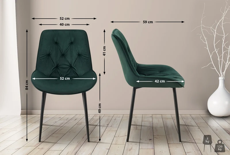 Lot de 2 chaises de salle à manger assise et dossier capitonné en velours vert et métal noir 10_0007399