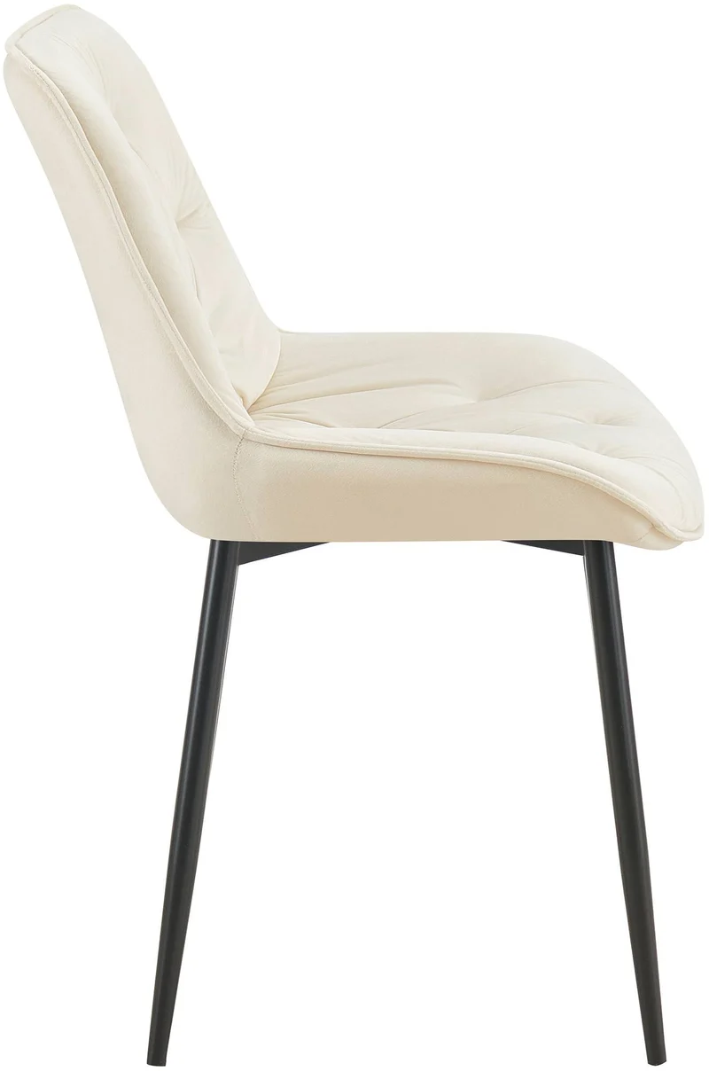 Lot de 2 chaises de salle à manger assise et dossier capitonné en velours crème et métal noir 10_0007322