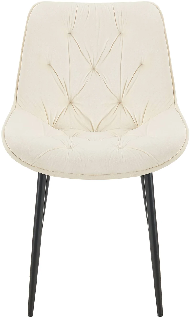 Lot de 2 chaises de salle à manger assise et dossier capitonné en velours crème et métal noir 10_0007322
