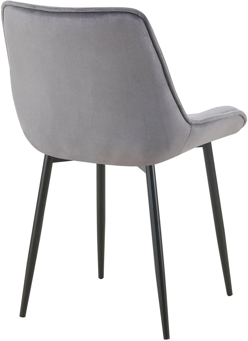 Lot de 2 chaises de salle à manger assise et dossier capitonné en velours gris foncé et métal noir 10_0007321