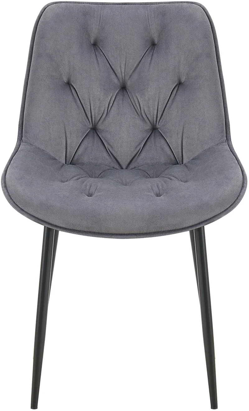 Lot de 2 chaises de salle à manger assise et dossier capitonné en velours gris foncé et métal noir 10_0007321