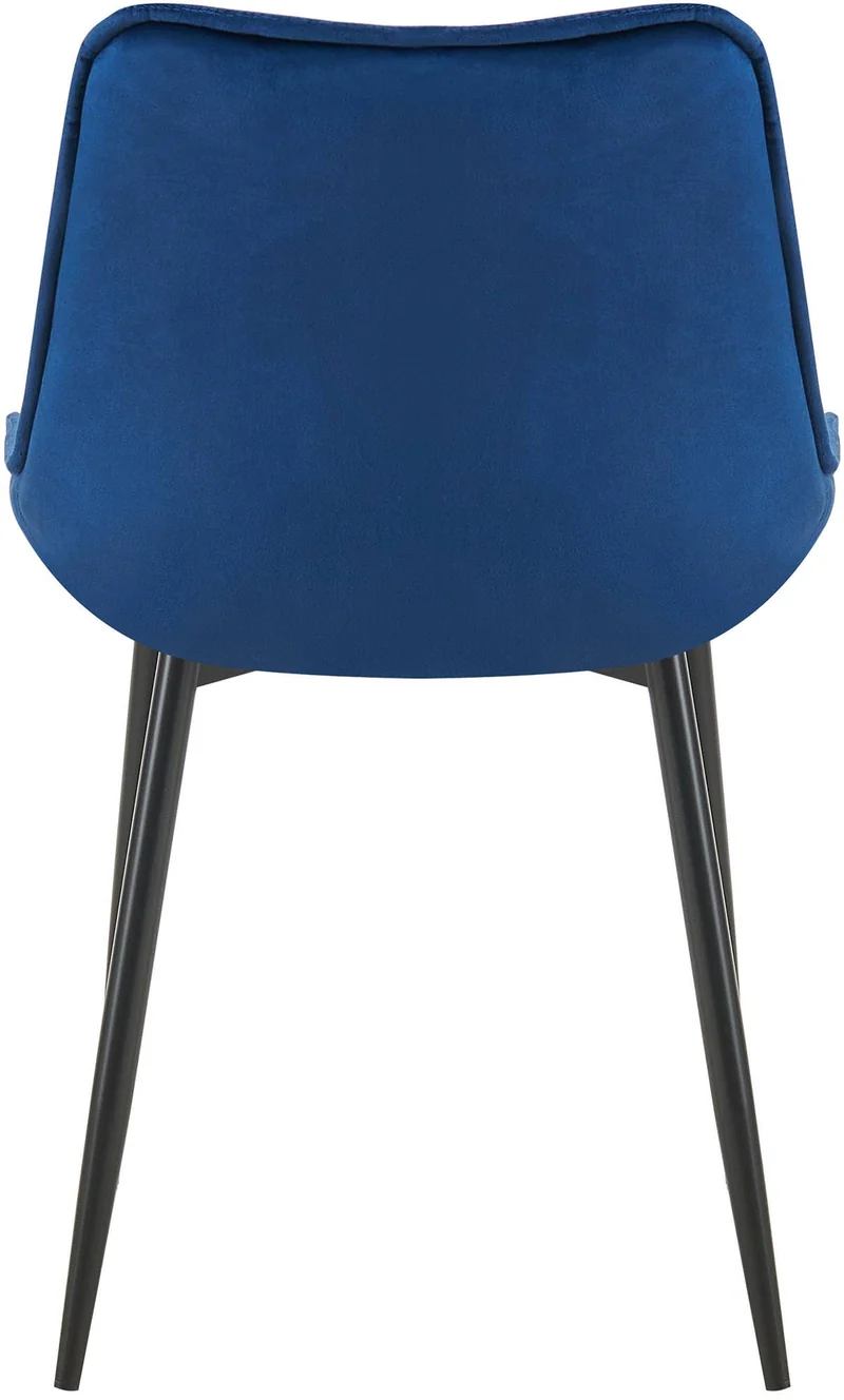 Lot de 2 chaises de salle à manger assise et dossier capitonné en velours bleu et métal noir 10_0007320