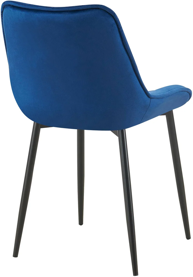 Lot de 2 chaises de salle à manger assise et dossier capitonné en velours bleu et métal noir 10_0007320