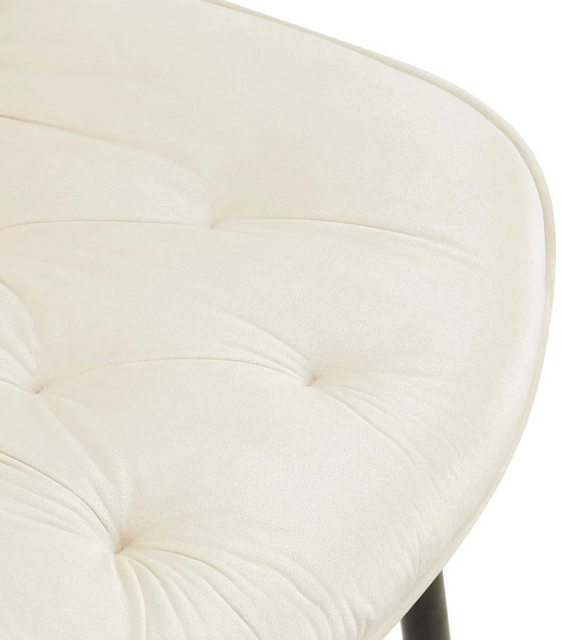 Chaise de salle à manger x1 assise et dossier capitonné en velours crème et métal noir 10_0007236