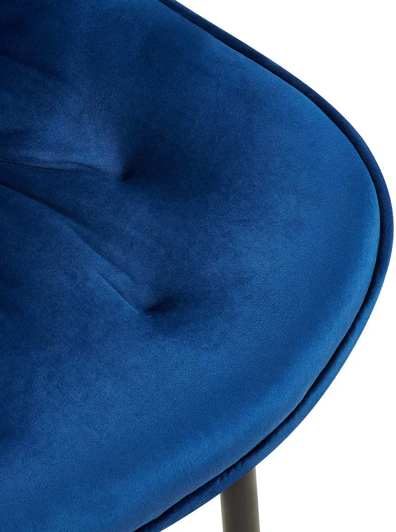 Chaise de salle à manger x1 assise et dossier capitonné en velours bleu et métal noir 10_0007234