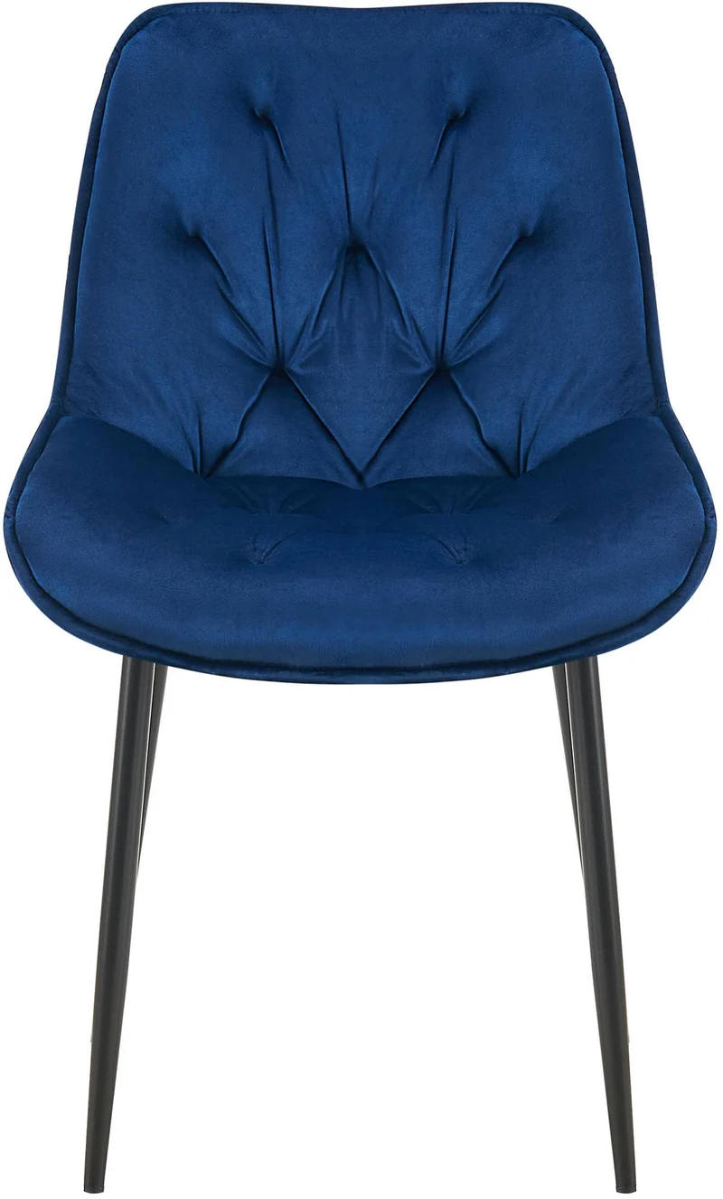 Chaise de salle à manger x1 assise et dossier capitonné en velours bleu et métal noir 10_0007234