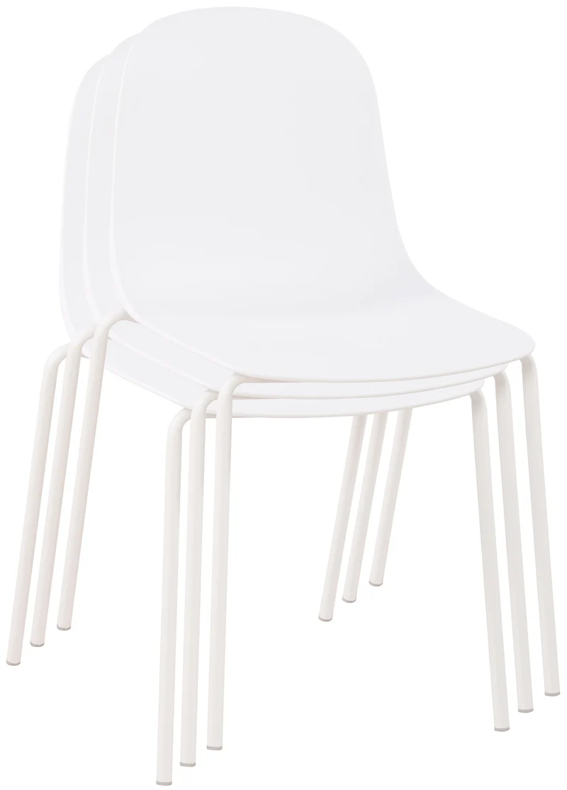 Lot de 2 chaises de jardin en plastique blanc et cadre robuste à quatre pieds en acier 10_0007539