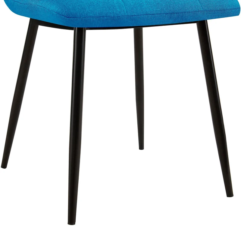 Lot de 2 chaises de salle à manger coutures décoratives carrées en tissu bleu et métal noir 10_0007586