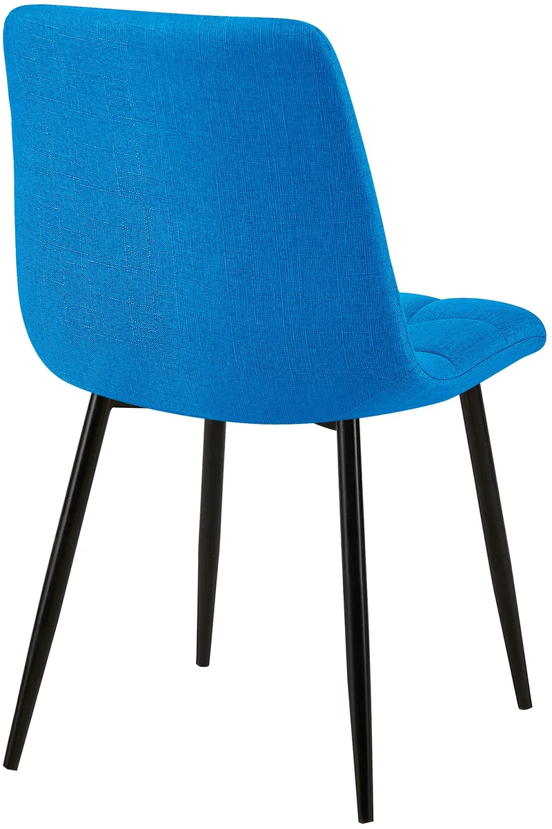 Lot de 2 chaises de salle à manger coutures décoratives carrées en tissu bleu et métal noir 10_0007586