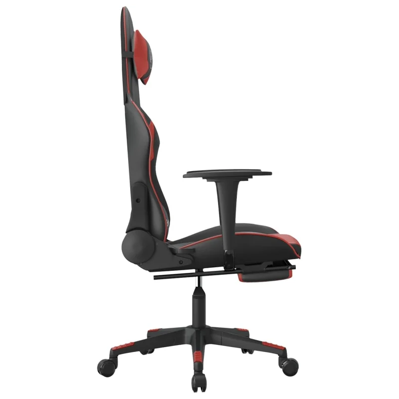 Fauteuil de bureau chaise gaming avec coussin lombaire fonction de massage repose-pieds en PVC rouge et noir DEC025937