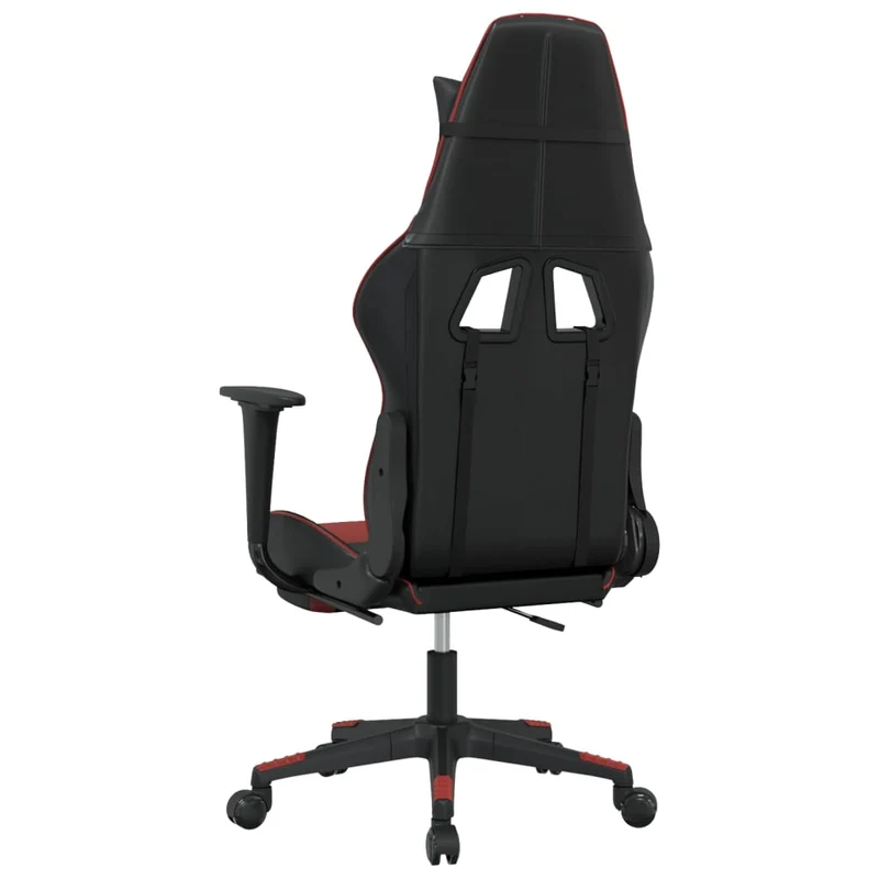 Fauteuil de bureau chaise gaming avec coussin lombaire fonction de massage repose-pieds en PVC rouge et noir DEC025937