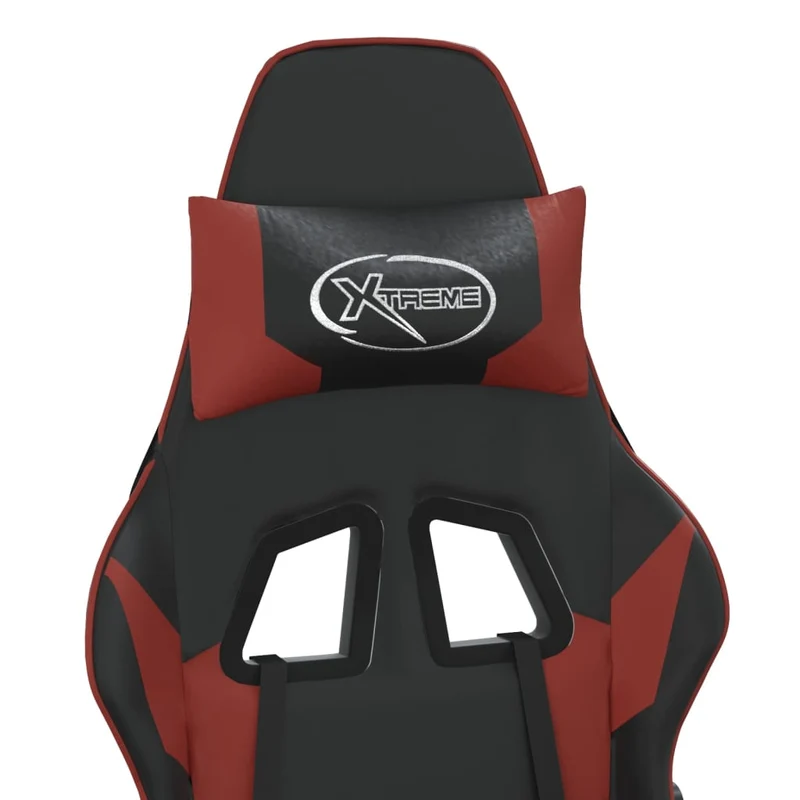 Fauteuil de bureau chaise gaming avec coussin lombaire fonction de massage repose-pieds en PVC rouge et noir DEC025937