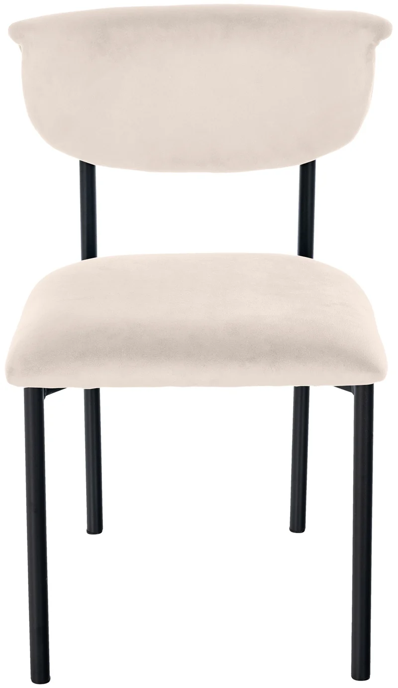 Lot de 2 chaises de salle à manger élégante lignes épurées assise galbée velours crème et métal noir 10_0007390