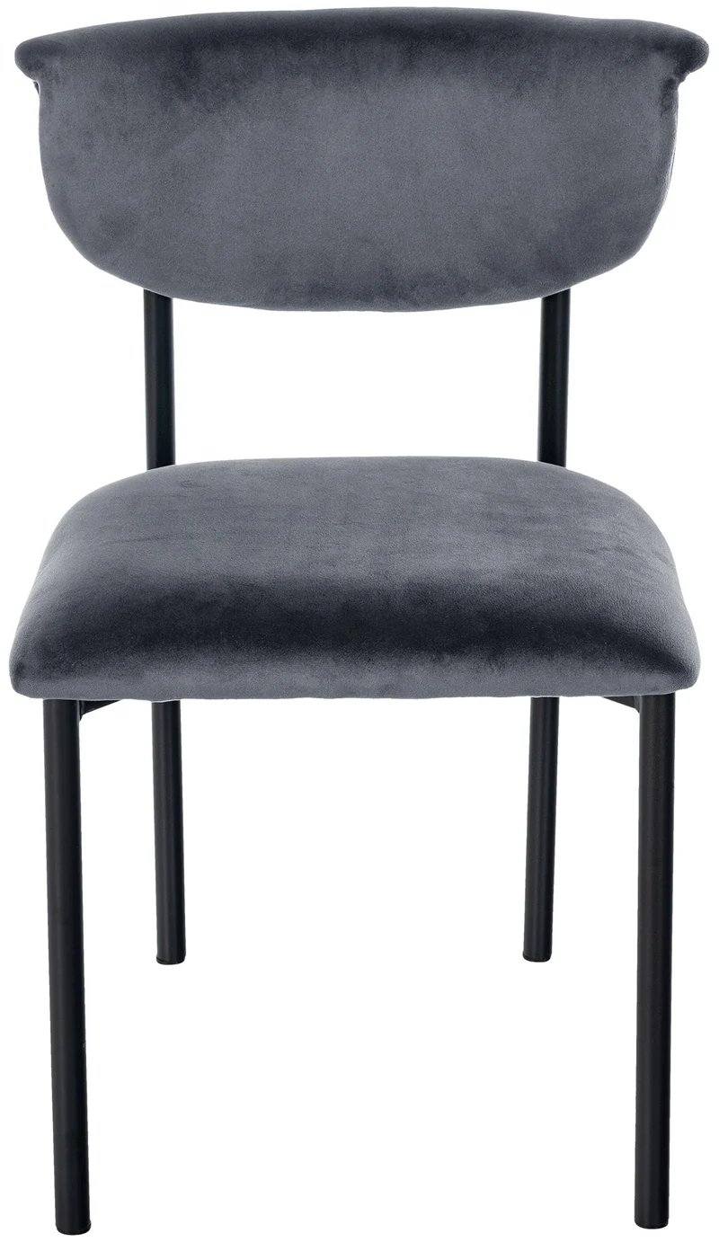 Lot de 2 chaises de salle à manger élégante lignes épurées assise galbée velours gris foncé et métal noir 10_0007344