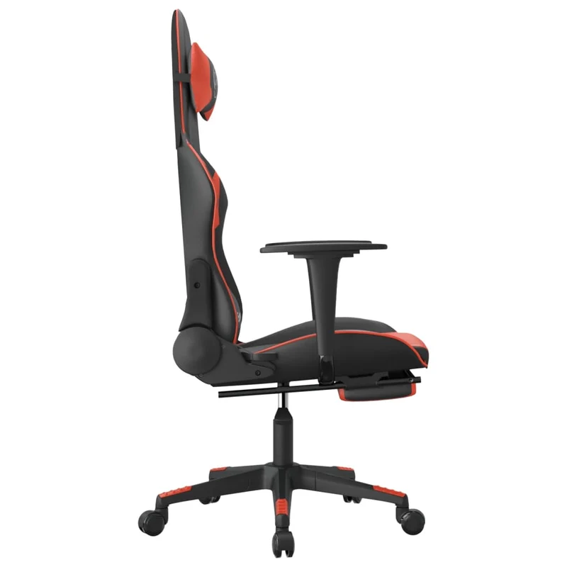 Fauteuil de bureau chaise gaming sur roulettes avec repose-pieds noir et rouge PVC DEC025794