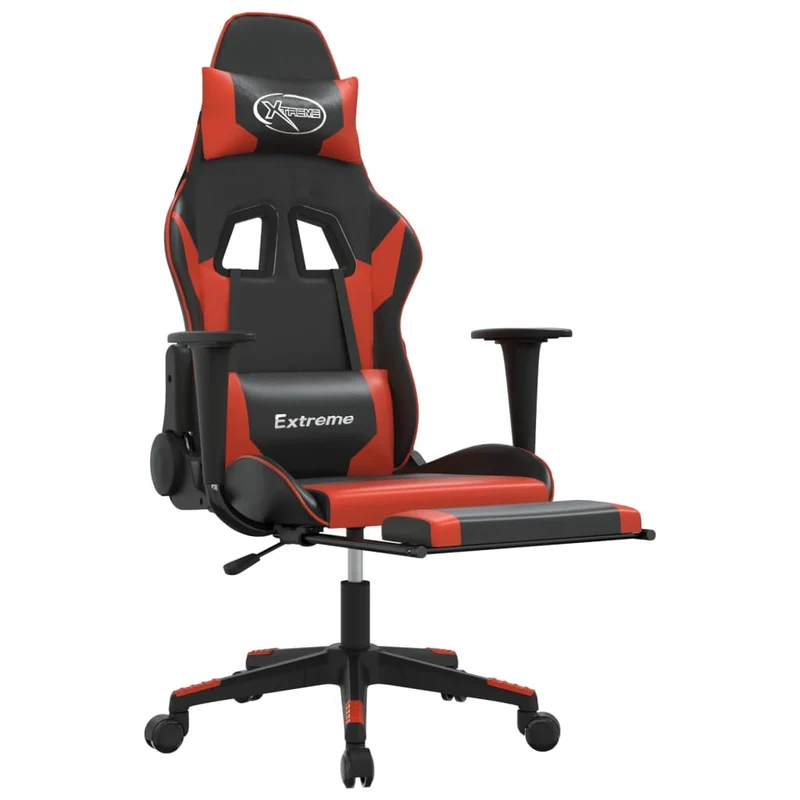 Fauteuil de bureau chaise gaming sur roulettes avec repose-pieds noir et rouge PVC DEC025794