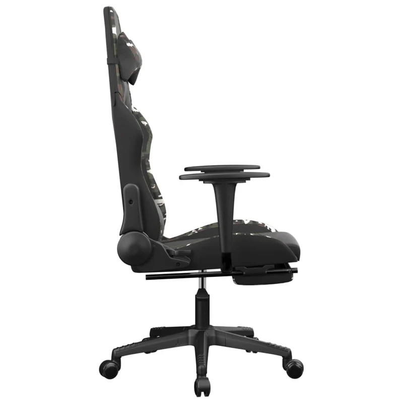 Fauteuil de bureau chaise gaming sur roulettes avec repose-pied noir et camouflage PVC vert DEC025762