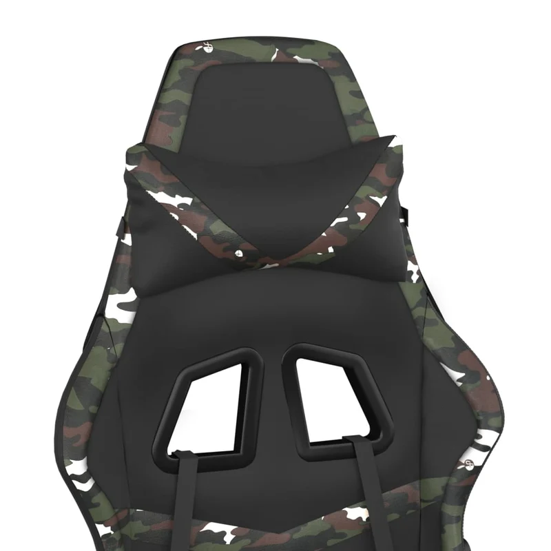 Fauteuil de bureau chaise gaming sur roulettes avec repose-pied noir et camouflage PVC vert DEC025762