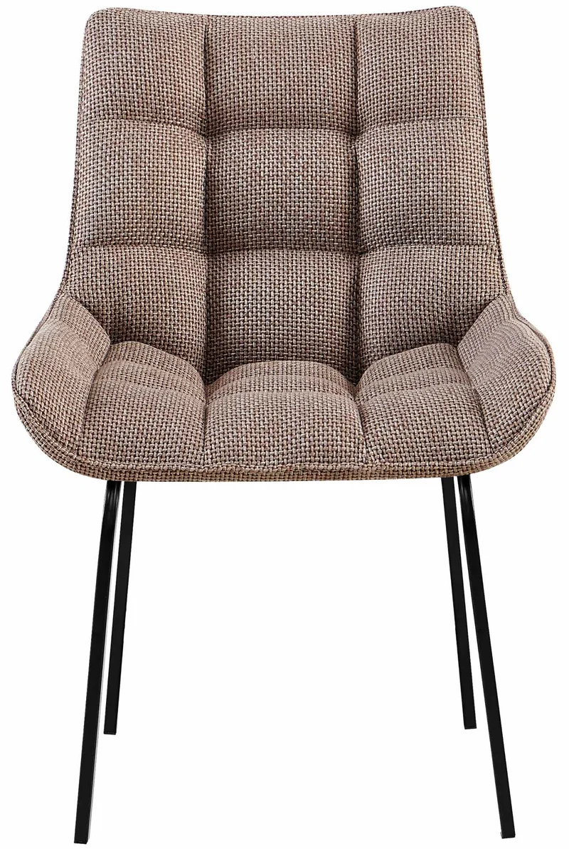 Lot de 2 chaises de salle à manger en tissu marron terre généreusement rembourrée piètement en métal noir 10_0007851