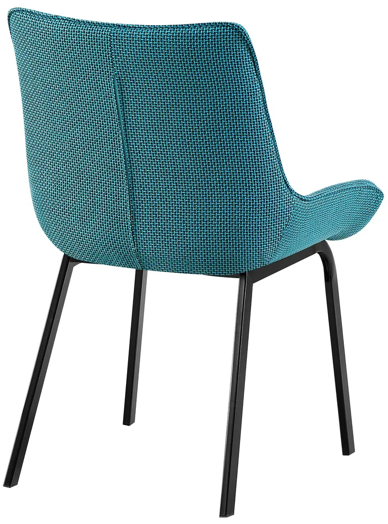 Lot de 2 chaises de salle à manger en tissu turquoise généreusement rembourrée piètement en métal noir 10_0007835