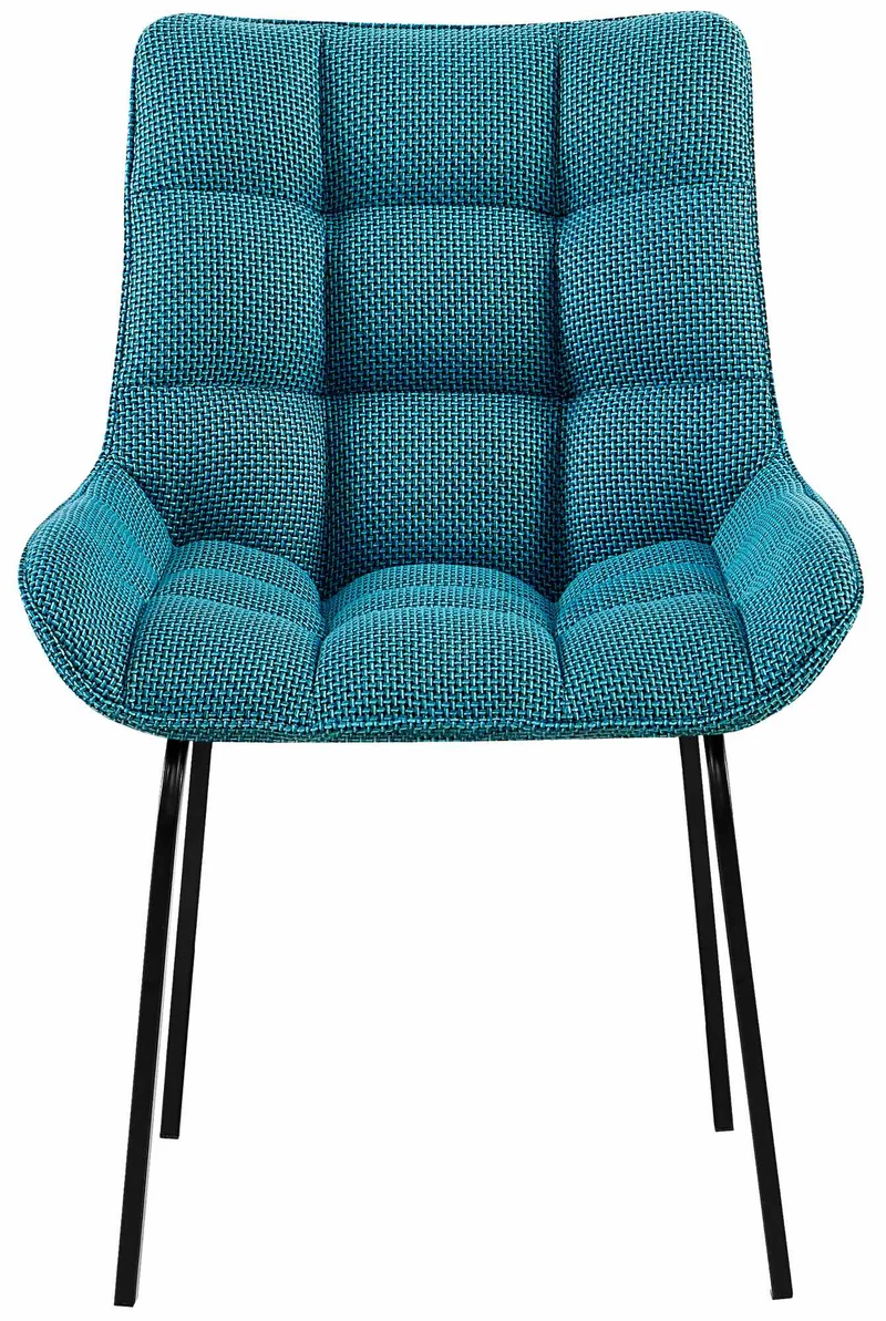 Lot de 2 chaises de salle à manger en tissu turquoise généreusement rembourrée piètement en métal noir 10_0007835