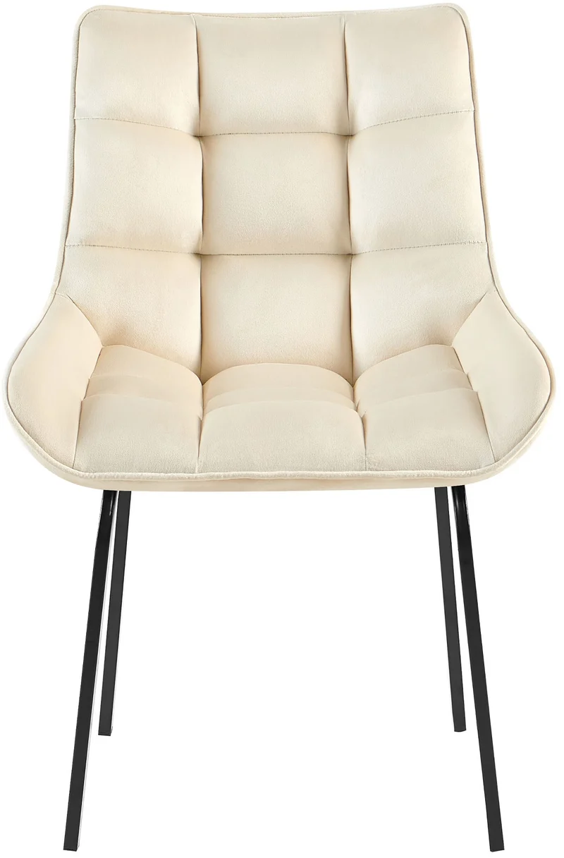 Lot de 2 chaises de salle à manger en velours crème généreusement rembourrée piètement en métal noir 10_0007567
