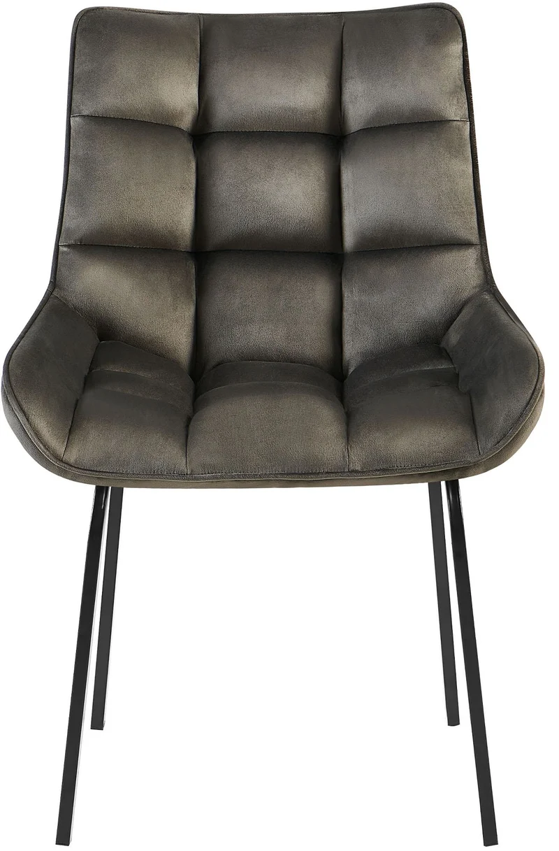 Chaise de salle à manger x1 en velours anthracite généreusement rembourrée piètement en métal noir 10_0007373