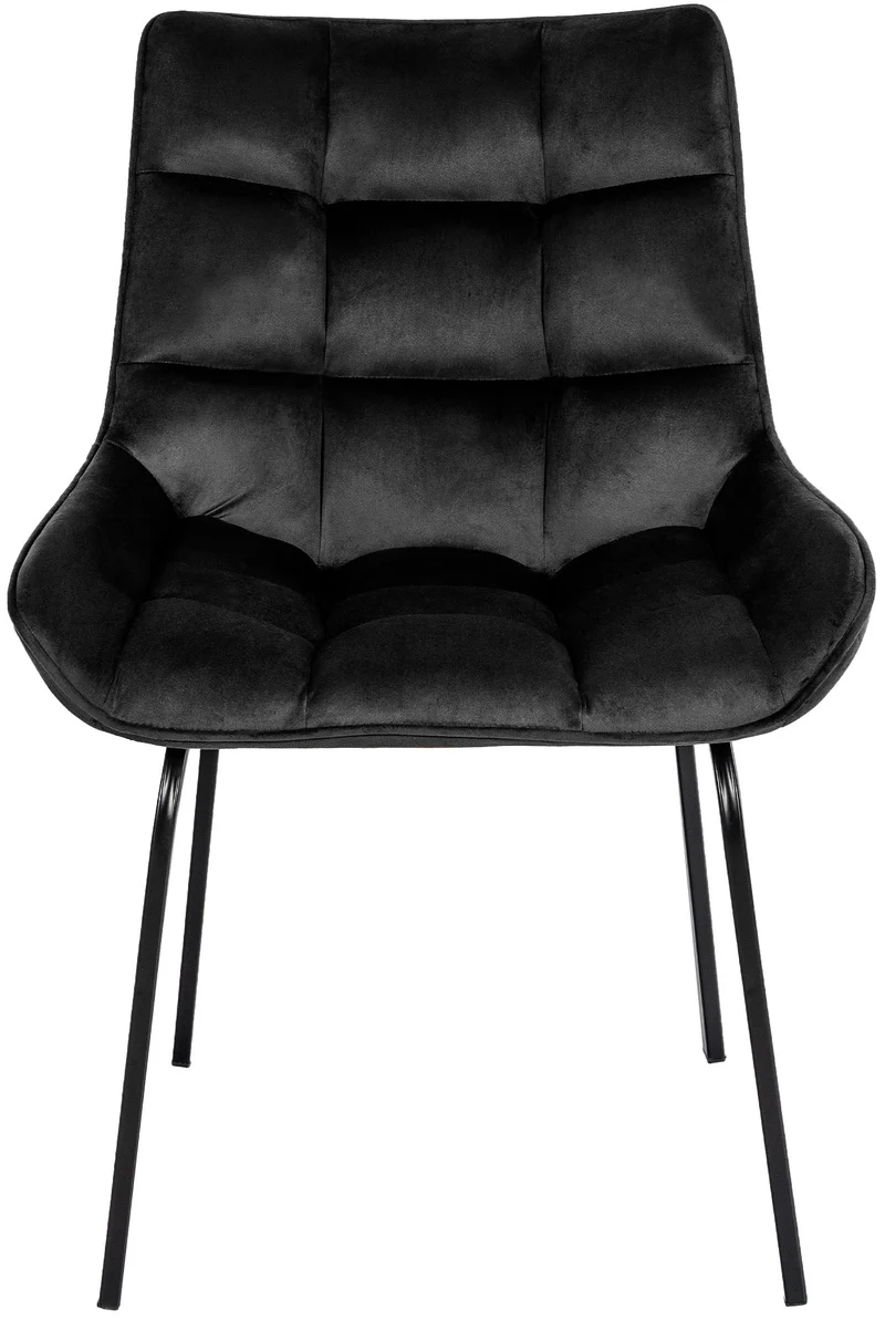 Chaise de salle à manger x1 en velours noir généreusement rembourrée piètement en métal noir 10_0007287