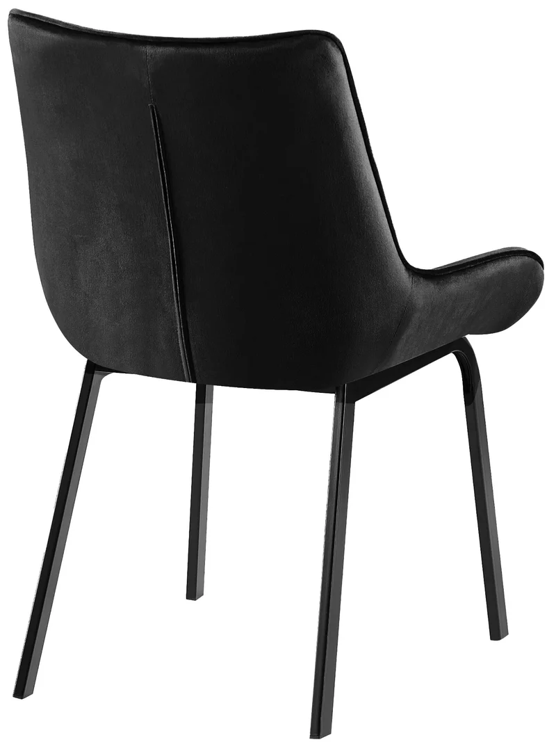 Chaise de salle à manger x1 en velours noir généreusement rembourrée piètement en métal noir 10_0007287
