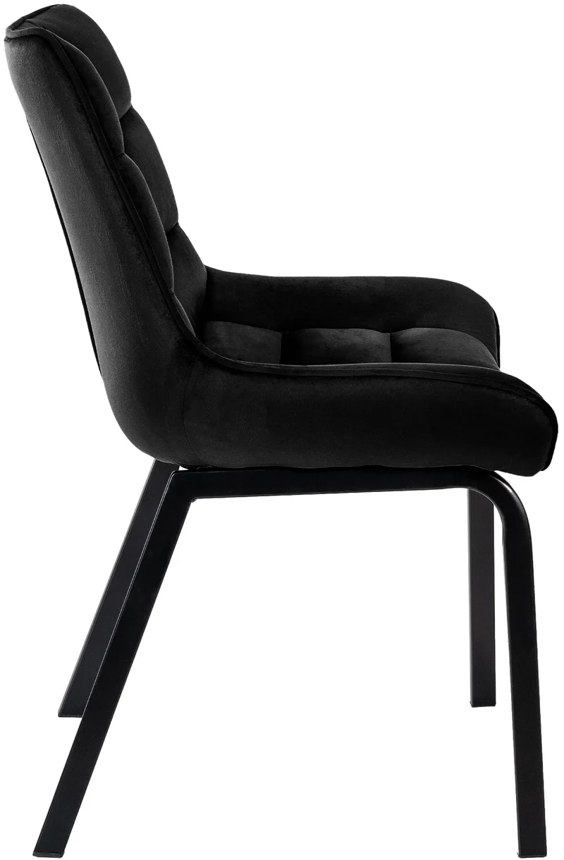 Chaise de salle à manger x1 en velours noir généreusement rembourrée piètement en métal noir 10_0007287