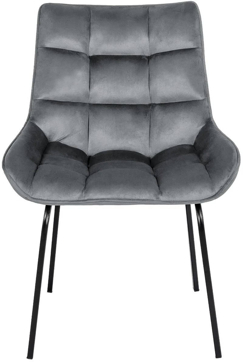 Chaise de salle à manger x1 en velours gris foncé généreusement rembourrée piètement en métal noir 10_0007286