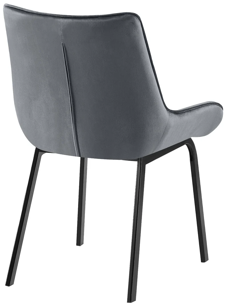 Chaise de salle à manger x1 en velours gris foncé généreusement rembourrée piètement en métal noir 10_0007286