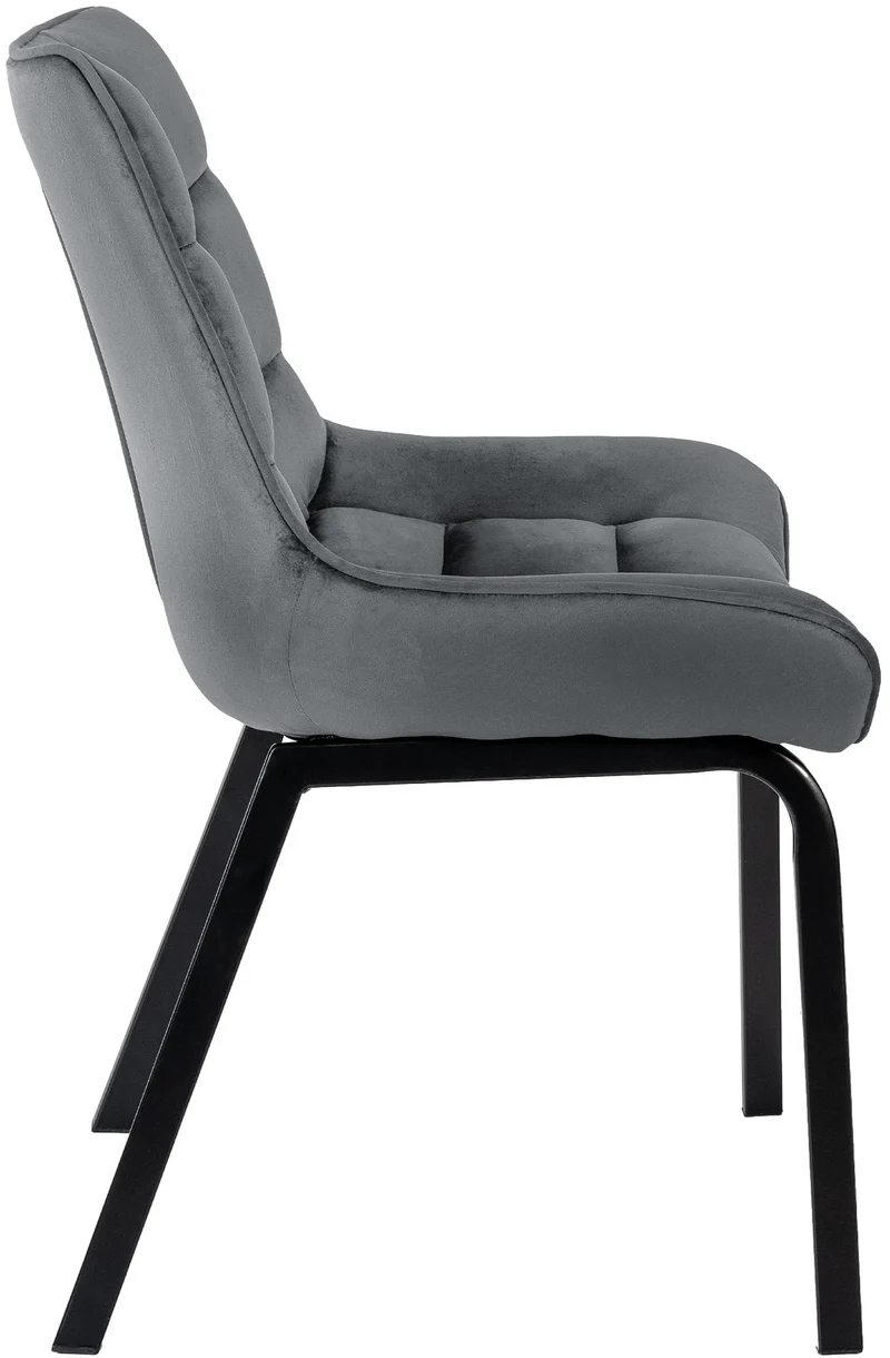 Chaise de salle à manger x1 en velours gris foncé généreusement rembourrée piètement en métal noir 10_0007286
