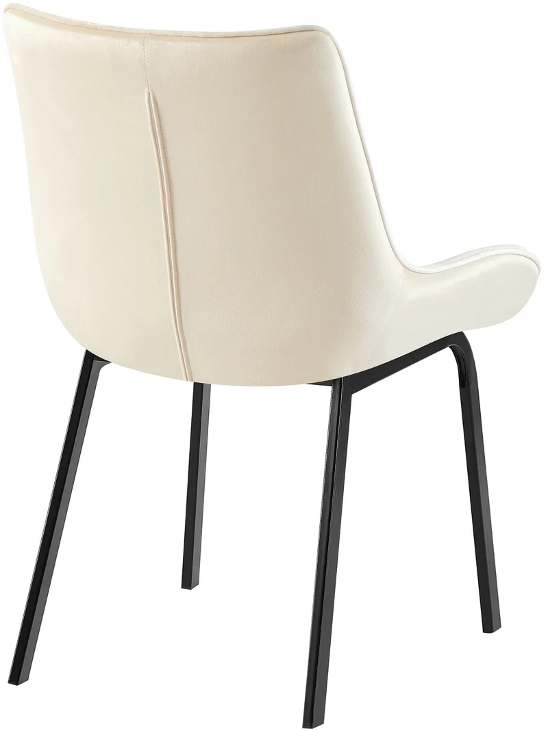 Chaise de salle à manger x1 en velours crème généreusement rembourrée piètement en métal noir 10_0007285