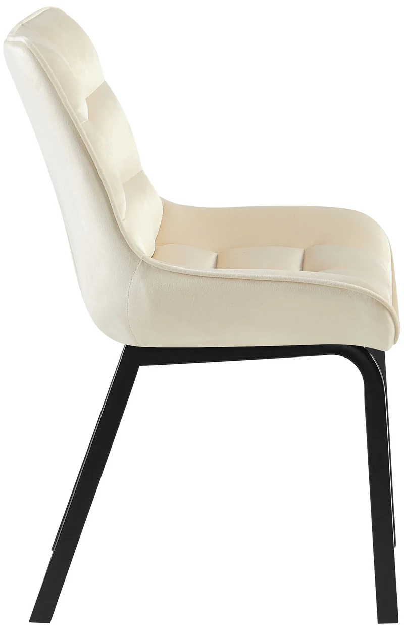 Chaise de salle à manger x1 en velours crème généreusement rembourrée piètement en métal noir 10_0007285