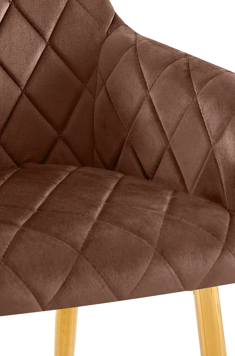 Lot de 2 chaises de salle à manger en velours marron avec coutures décoratives en losange chic et contemporain 10_0007867