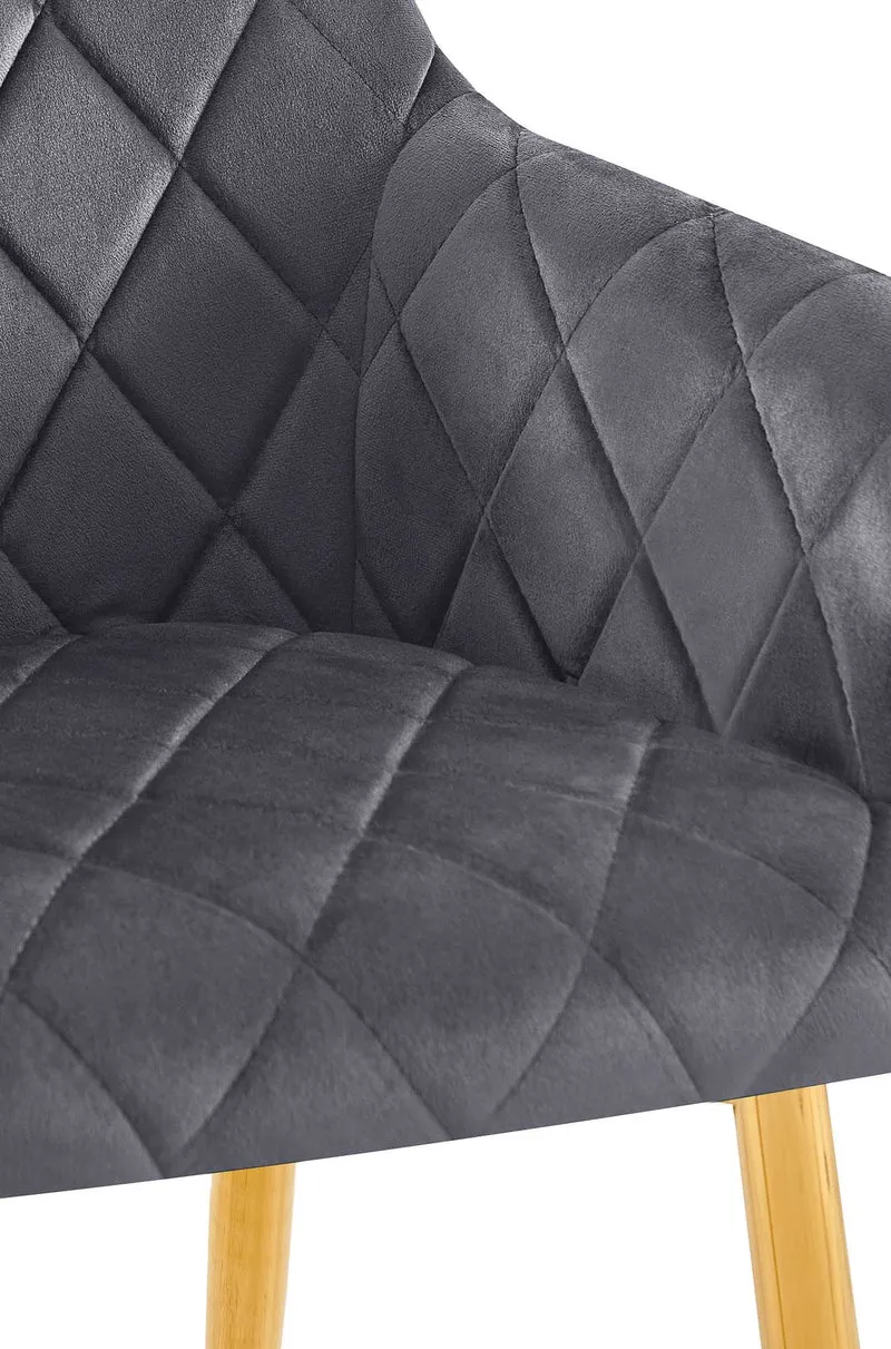 Chaise de salle à manger x1 en velours gris foncé avec coutures décoratives en losange chic et contemporain 10_0007830