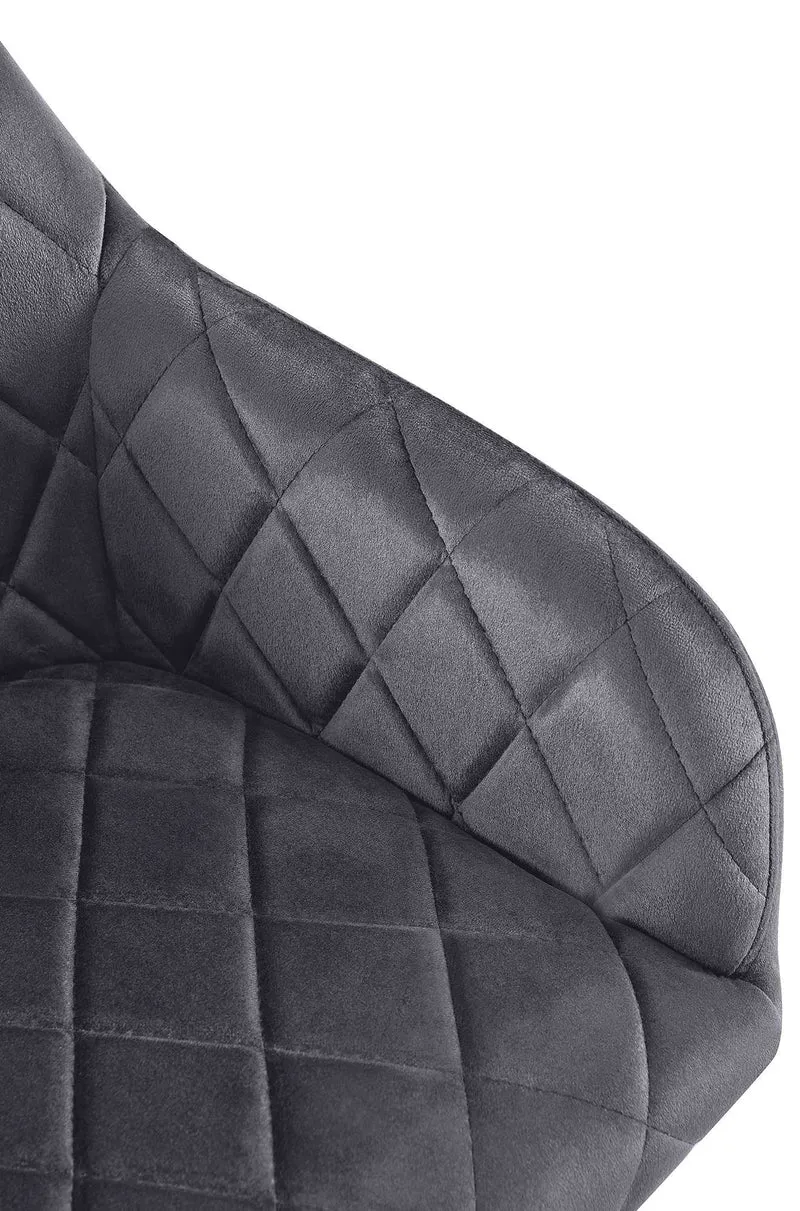 Chaise de salle à manger x1 en velours gris foncé avec coutures décoratives en losange chic et contemporain 10_0007830