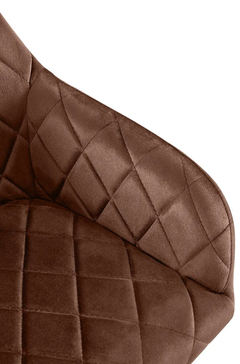 Chaise de salle à manger x1 en velours marron avec coutures décoratives en losange chic et contemporain 10_0007823