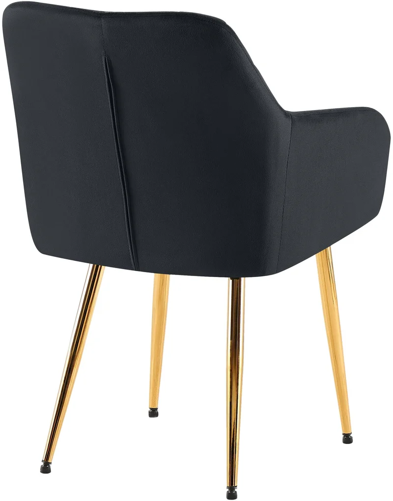 Chaise de salle à manger x1 en velours noir avec coutures décoratives en losange chic et contemporain 10_0007812