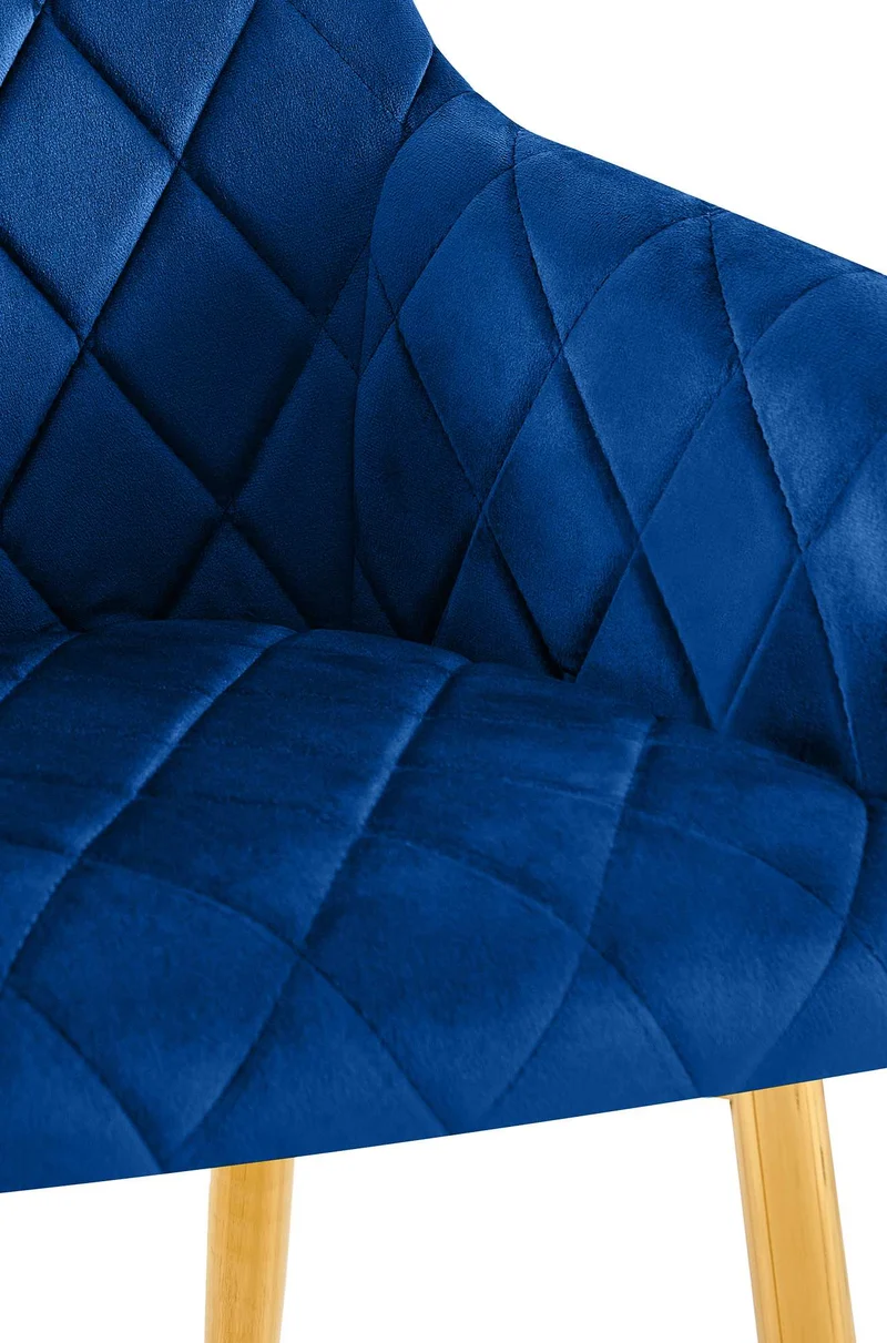 Chaise de salle à manger x1 en velours bleu avec coutures décoratives en losange chic et contemporain 10_0007803