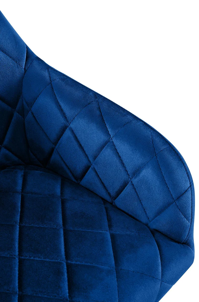 Chaise de salle à manger x1 en velours bleu avec coutures décoratives en losange chic et contemporain 10_0007803