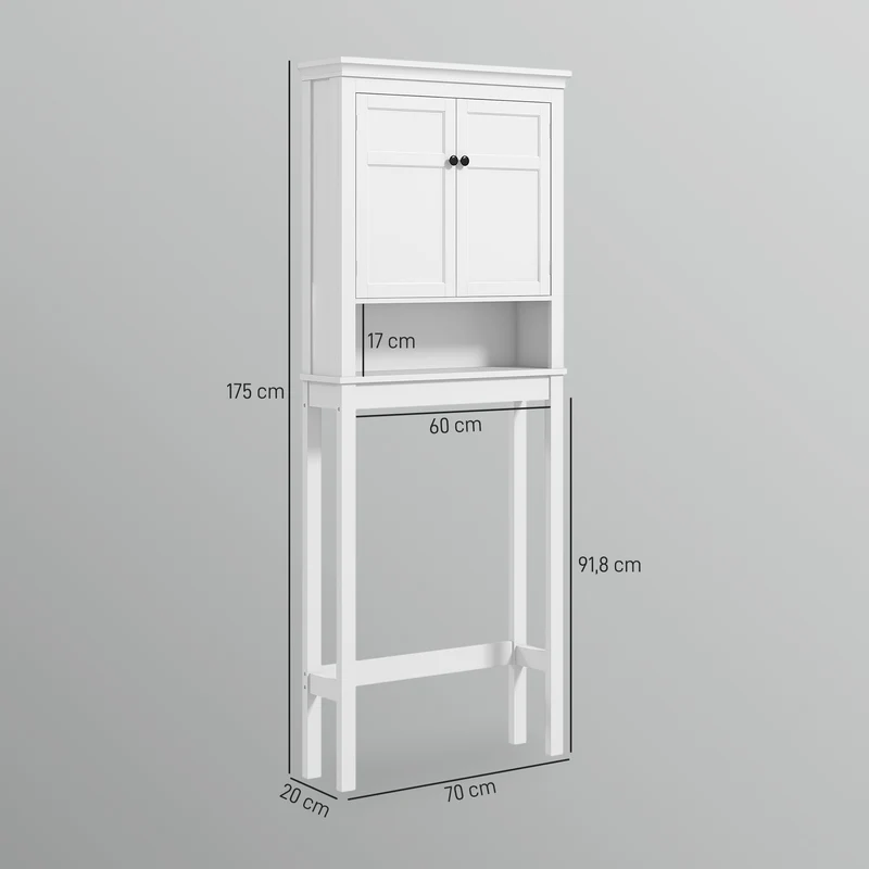 Meuble au-dessus de toilettes 70 x 20 x 175 cm gain de place étagère ajustable anti-basculement épuré en MDF blanc 21_0002035