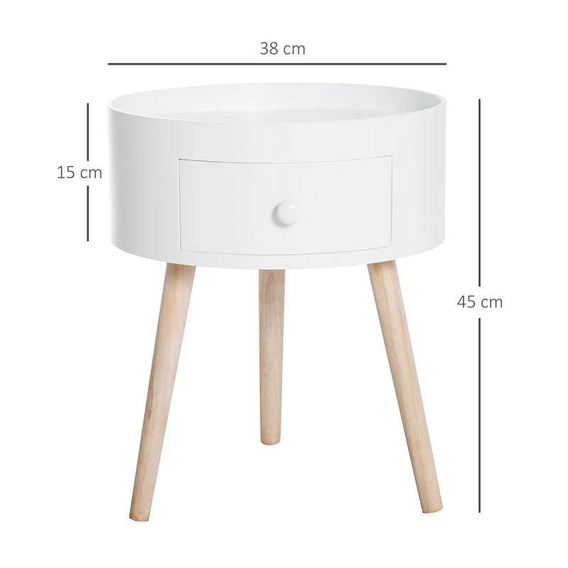 Lot de 2 tables de chevet rondes 38 x 38 x 45 cm tiroir pratique pieds effilés épuré scandinave chambre en MDF blanc 21_0001836